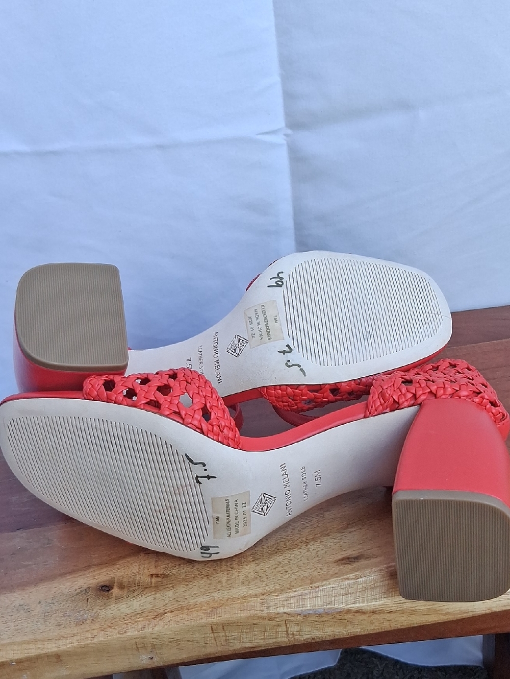 ANTONIO MELANI Red Braided Block Heel Sandals 7.5 - Picture 8 of 12